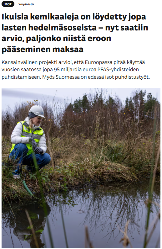 Kuva Yle MOT PFAS-jutun otsikosta ja otsikkokuvasta