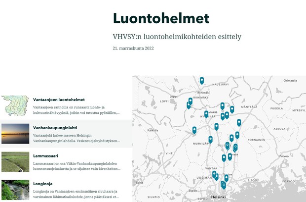 Kuvakaappaus Luontohelmet-tarinakartta